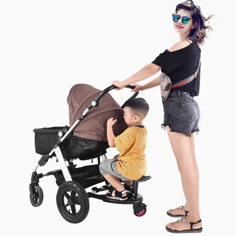 

Children Stroller Pedal Adapter, Twin Scooter Stand Plate with Seat, Auxiliary Trailer for Second Child, Stroller Accessory for