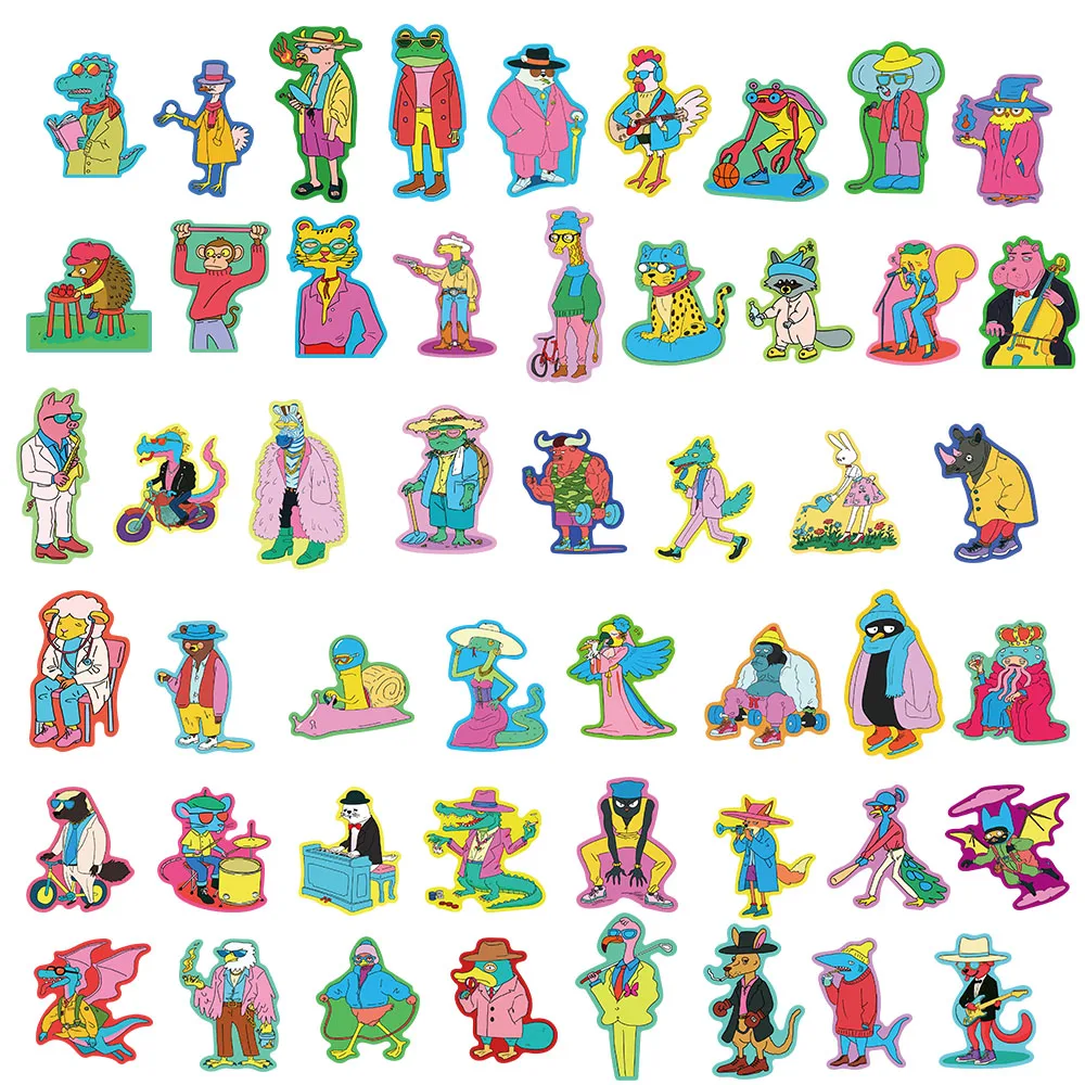 50PCS Colorful Graffiti Animal Stickers Luggage Computer Decoration Stickers Cartoon Graffiti Series Adhesive Stickers