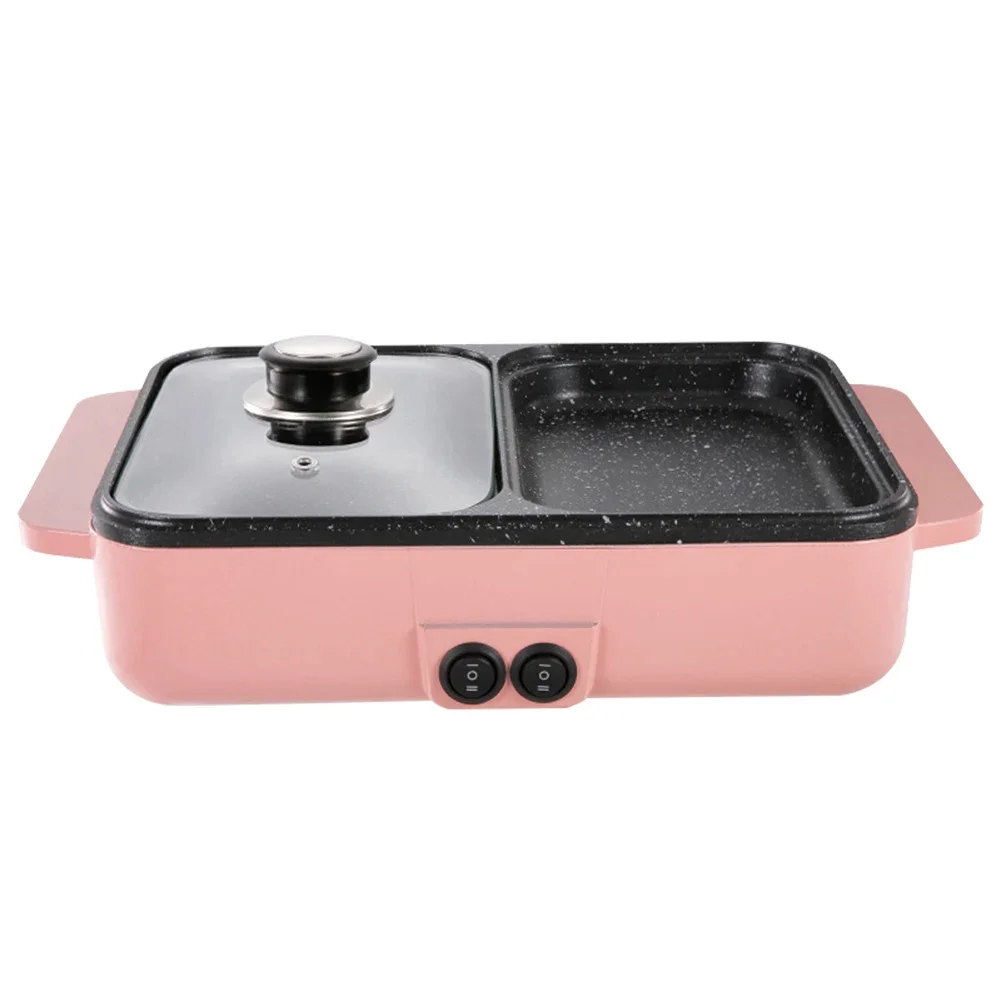 For 110V/220V 1000W Electric Hot Pot 2 in 1 Two-speed Temperature Control Non-stick Coating Grill Kitchen Multifunctional Cooker