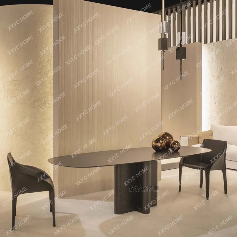 Minimalist solid wood oval multi-person table creative high-light restaurant table