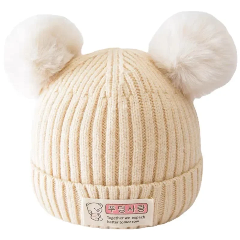 Gorro de punto con pompón para niños y niñas, gorro cálido de Color sólido, accesorios de invierno