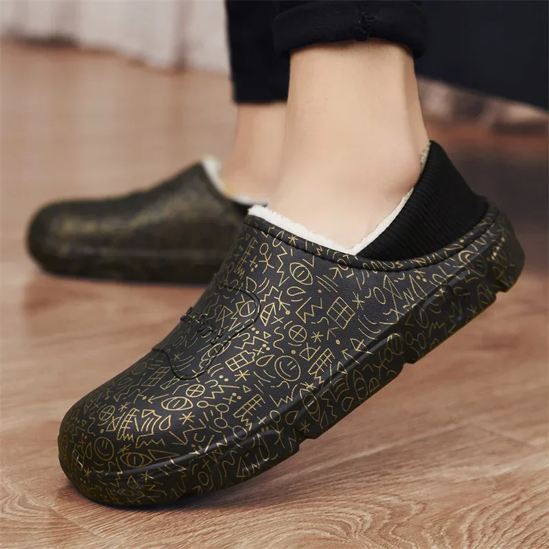 Slippers Men's Plush Home Slipper Female Winter Warm Slippers Women Thick Bottom Waterproof Shoes Men Indoor Non-Slip Footwear image 3
