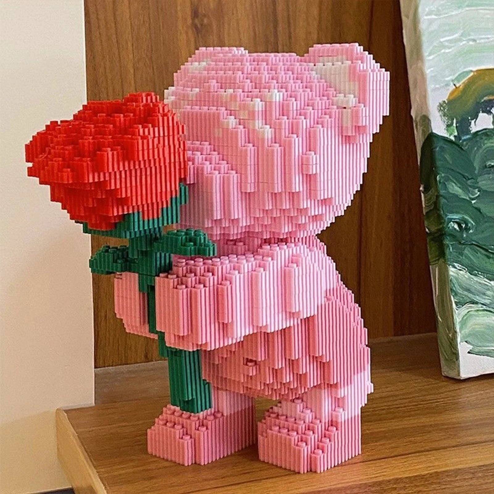 Urso de Blocos de Montar, Ornamento de Mesa, Brinquedo Educacional para Adultos, Exibição de Mesa de Escritório