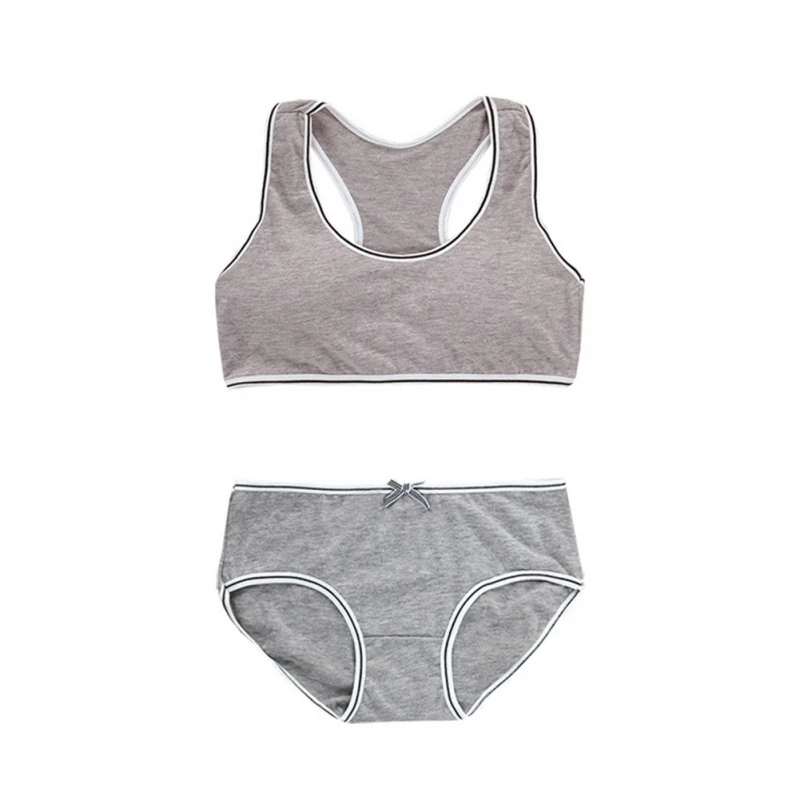 Girls Training Bras Panties Solid Color Kids Underwear Set Cotton Soft Young Girl Brassiere Teenager Sport Bras Underpants Suit