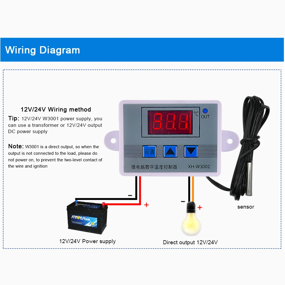 XH-W3002 AC110V-220V DC12V/24V regolatore di temperatura LED termostato di controllo digitale interruttore Microcomputer sensore termoregolatore