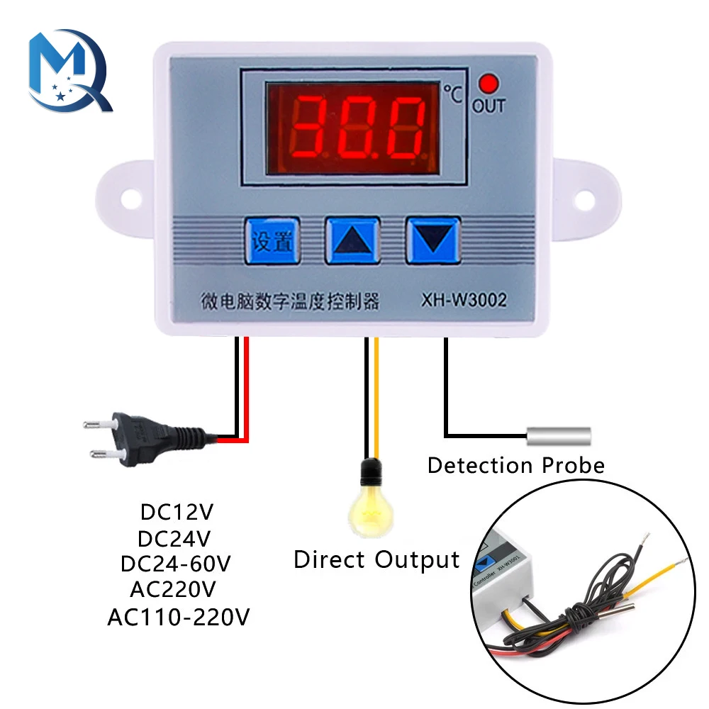 Controlador de temperatura Digital LED W3002, termostato, termorregulador, Sensor, medidor, nevera, agua, calefacción, refrigeración, 12V/24V/110V,