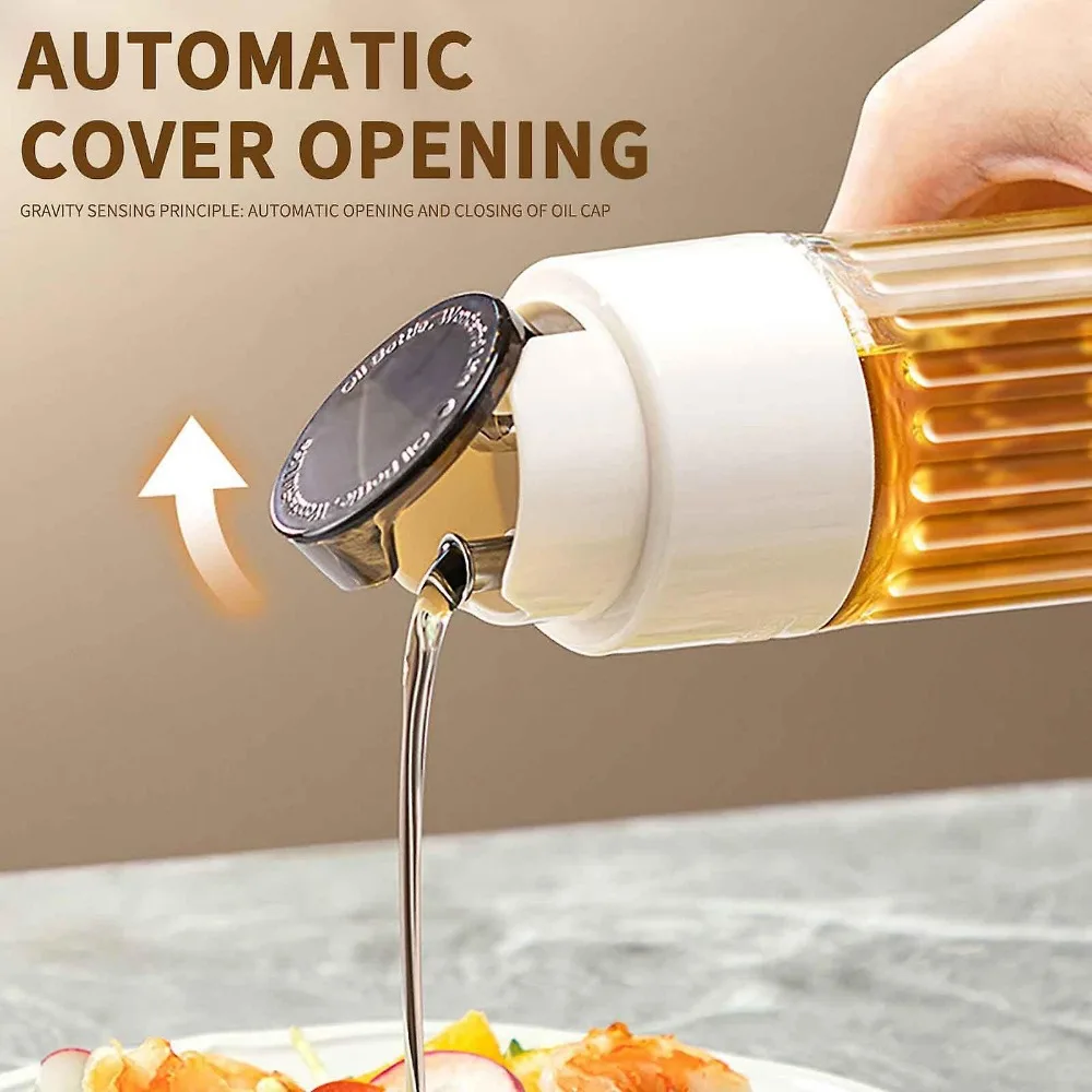 500ML Automatic Opening and Closing Oil Glass Bottle Leak-proof Olive Oil Storage  Vinegar Dispenser for Cooking Baking Salad