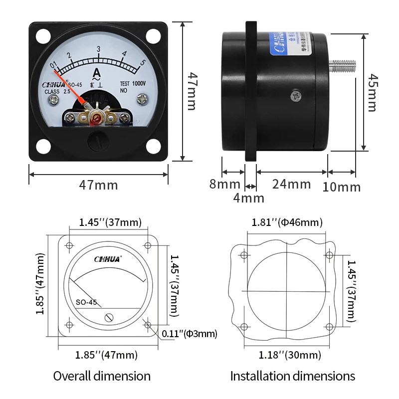 SO-45 AC Analog Ammeter 1A 2A 3A 5A 10A 15A 20A 30A 50A etc, Pointer meter/Current Meter/Panel Meter