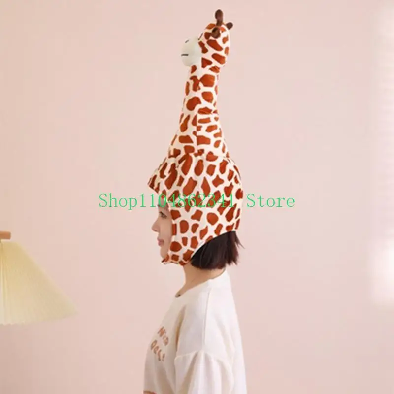 652F Giraffe Animal Hat for Child Adult Birthday Party Role Play Dress Up Hat for Family Gathering Role Play Costume Headgear