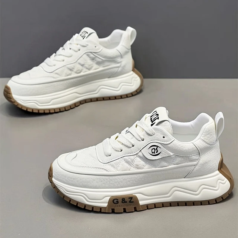 Men's Fashionable Sport Shoes Autumn Casual Running Waterproof Non-Slip Heightening Black Dad Shoes Leather Surface Breathable
