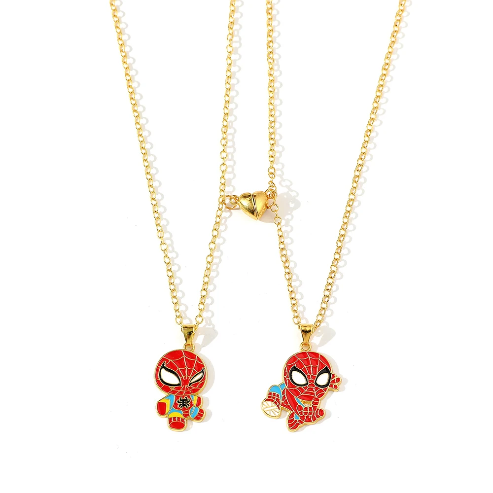 NEW Marvel Spider Man Necklace Fashionable Creative Couple Necklace With Heart shaped Magnetic Attraction Necklace set