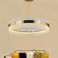 Crystal Chandelier Modern Lustre Dimmable American Round Metal Luminarie Pendant Lamp Gold Crystal Living Room Light Home Decor