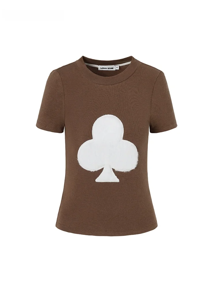 

LEDIM WANG Women's Slim Fit Short Sleeve T-Shirt Casual Style Shoulder Width Regular Wool And Lyocell Blend Spring New Arrival