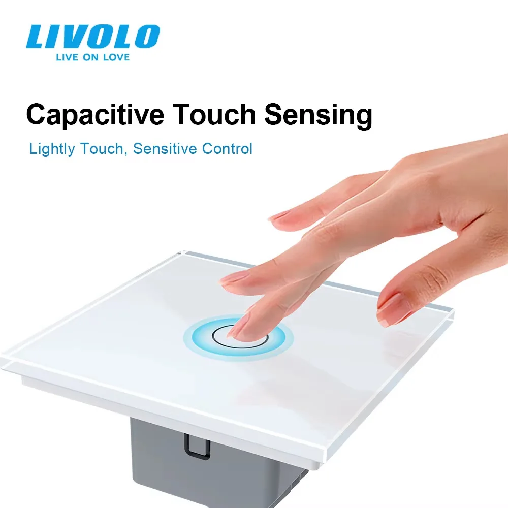 مفتاح حائط بمستشعر اللمس القياسي من LIVOLO EU، 2 عصابة تحكم حساس في طريقة واحدة، لوحة زجاجية كريستالية مقسى لتحسين المنزل