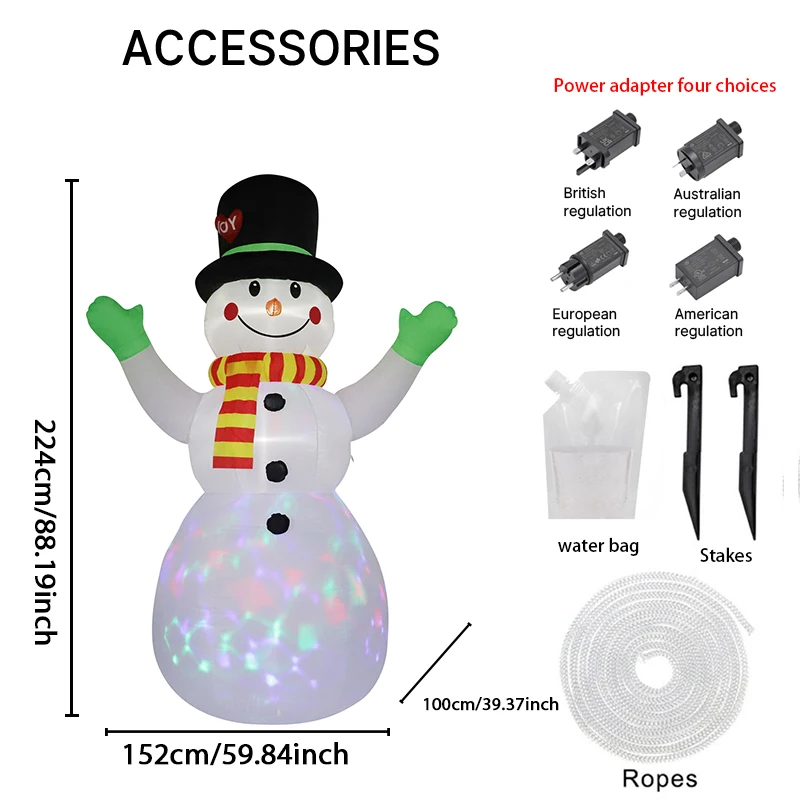 7.22FT Illuminated Inflatable Toy Snowman Xmas Decorations for Yard with LED Lights Christmas Supplies Outdoor Decor Home Gifts
