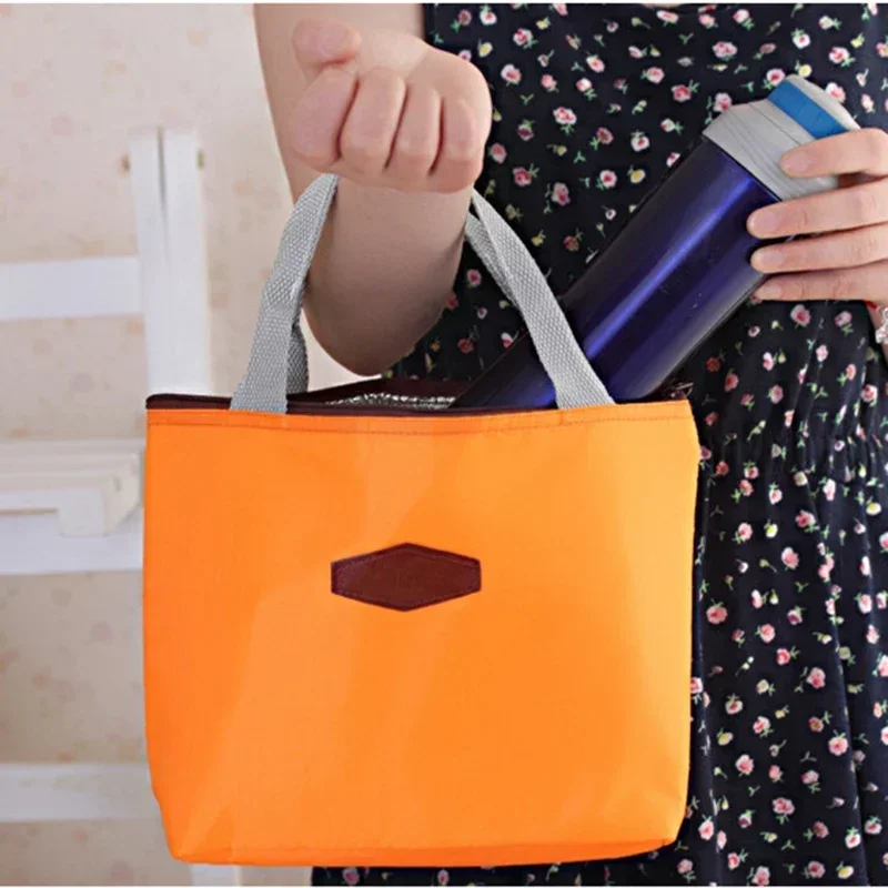 Lunch Box Camping Picnic Lunch Bag Solid Color Portable Insulated Refrigerated Bag Cold Food Cooler Thermal Bag Handbag Hot