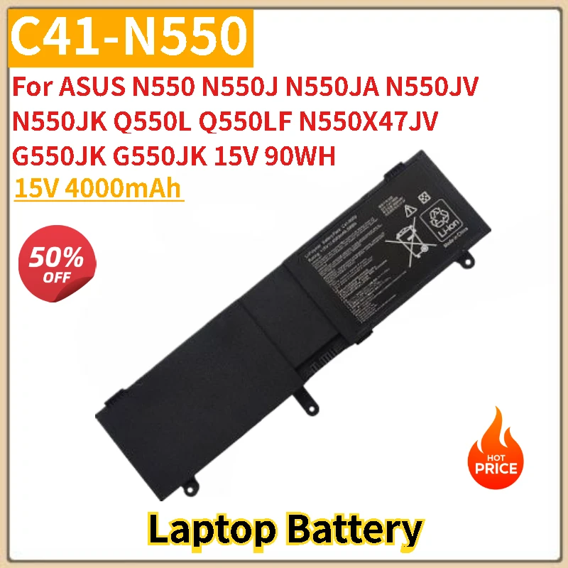 

100% New Laptop Battery C41-N550 15V 4000mAh For ASUS N550JV N550JK Q550L N550 N550J N550JA High Quality Replacement Battery