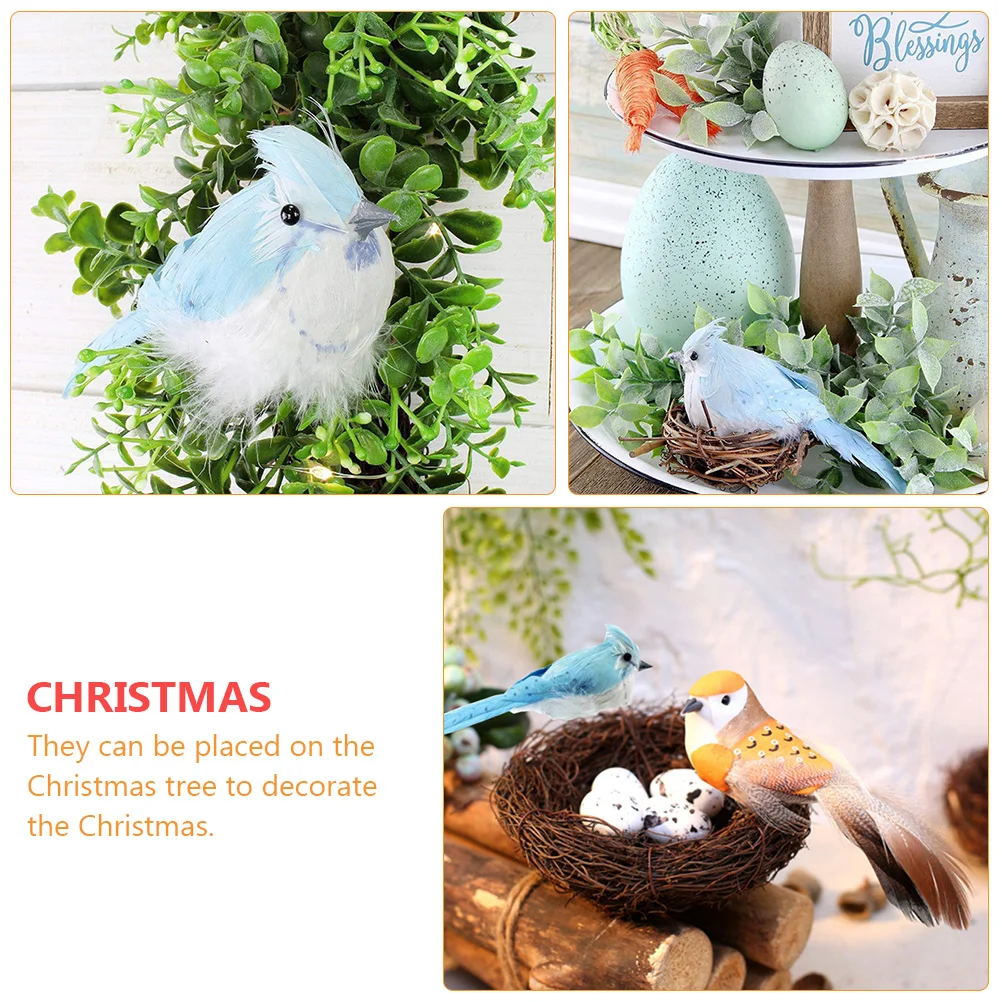 

6 Pcs Bird s Simulation Decoration Decorative Birds Christmas Blue Iron Statue Child
