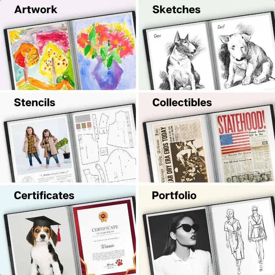 11x14 Binder with Sleeves Black 24 Pockets Display 48 Pages Large Folder with Plastic Sleeves 11x14 Presentation Book with Prot