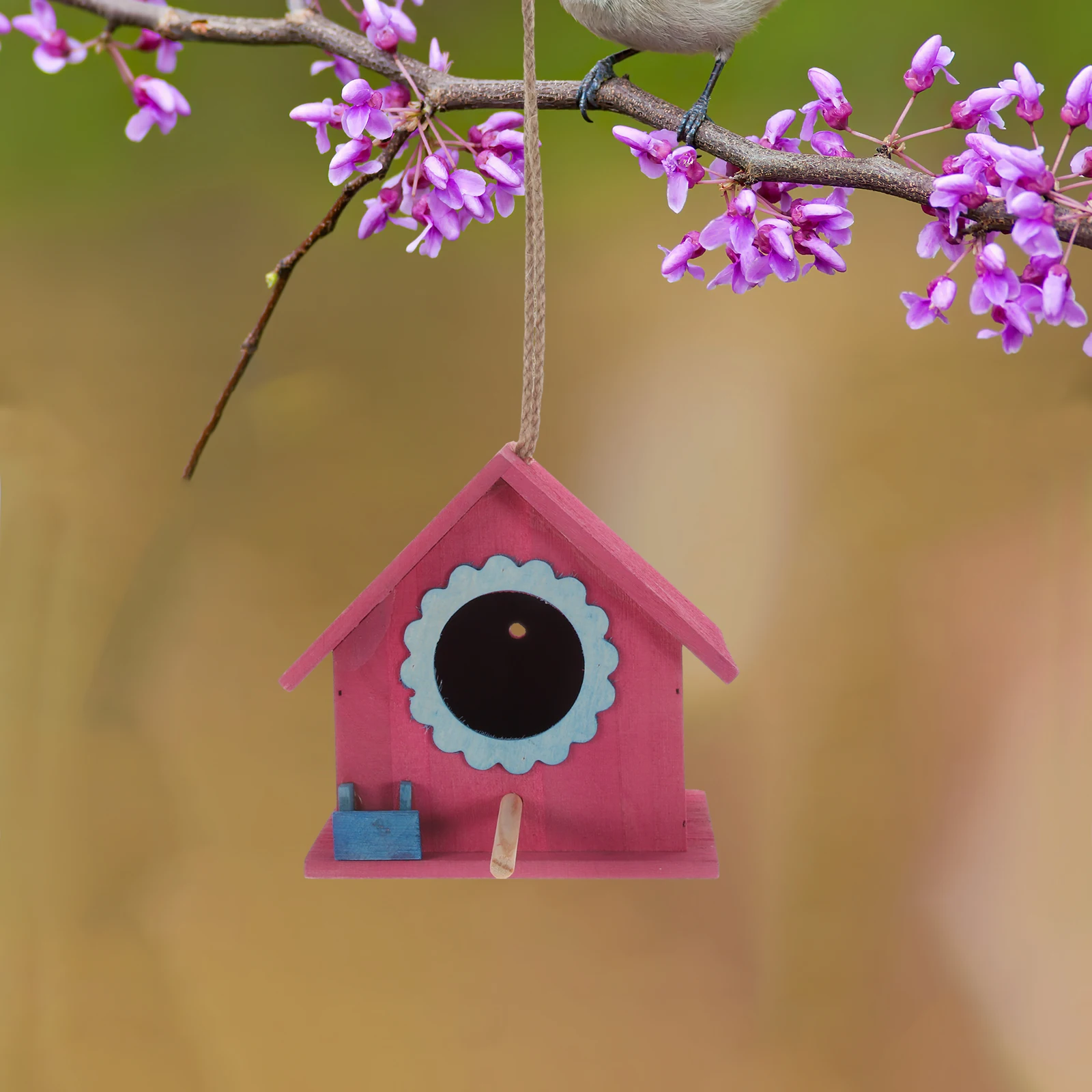 

Wooden Bird House Unfinished Hanging Feeders Sturdy Creative Attract Birds Natural Style Bird Cage Nest Home Garden Outdoor Pet