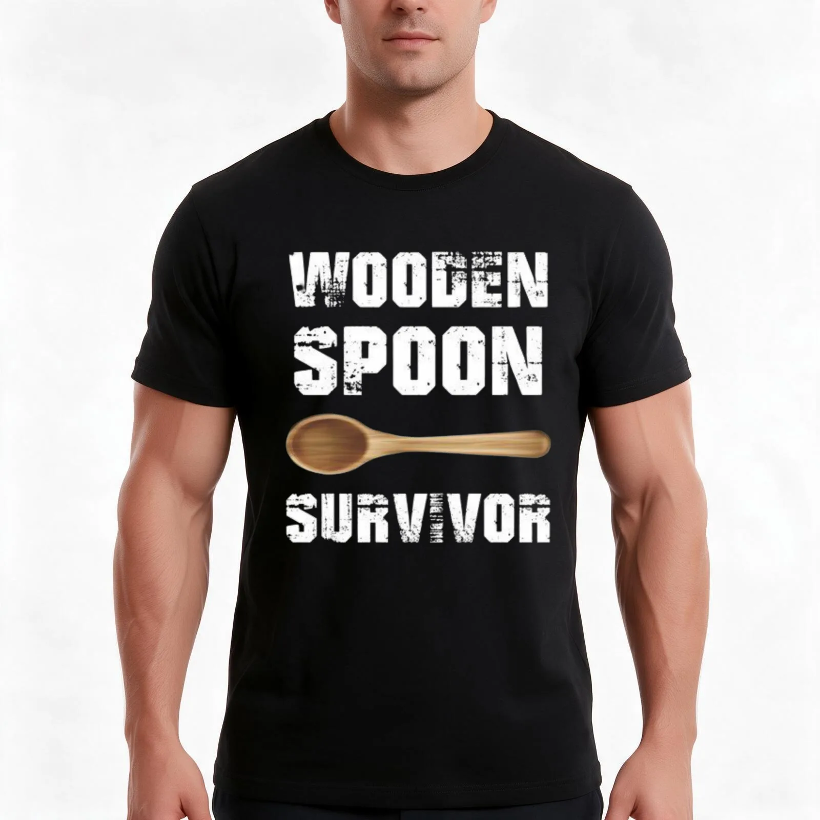 Wooden spoon survivor T-Shirt, Summer Casual Cotton Tee, Oversized Streetwear Tops, Vintage Graphic Print, Unisex Men Women