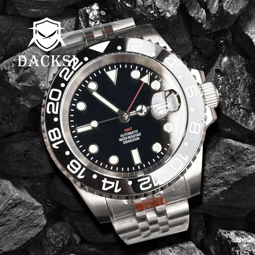 DACKSI NH34A GMT 200 M Waterproof Automatic Wrist Watches for Men 120 Clicks Rotating Bezel Sapphire Glass Auto Date Screw Crown