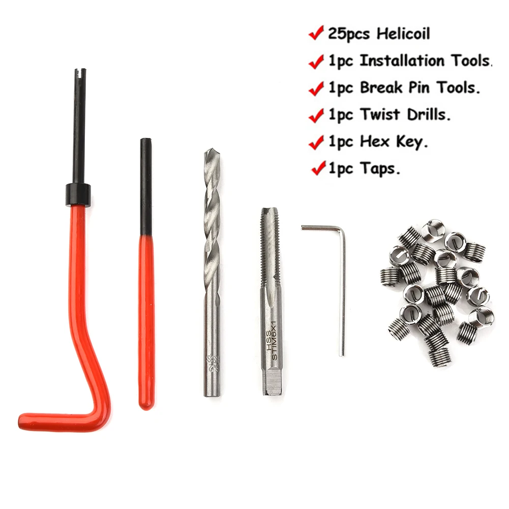 30pcs Car Pro Coil Drill Tool Metric Thread Repair Insert Kit M6 for Helicoil Car Repair Tools Coarse Crowbar