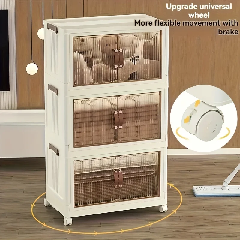 

Штабелируемый пластиковый шкаф для хранения — большая вместимость с дверцами и колесами, легко собирается, закрытый прочный дизайн, для спальни