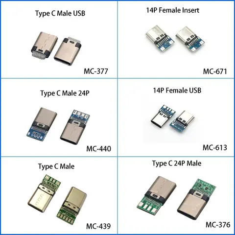 1PC USB 3.1 Type C PCB Board Charging Data Port Interface Connector 7 14 12 24 Pin 2/4/6P Solder Joint USB Male Female Socket