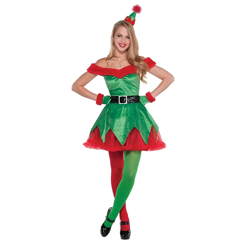 

Christmas Ladies Sexy Little Helper Fancy Dress Up Santa Suit With Socks Women Sexy Elf Costume
