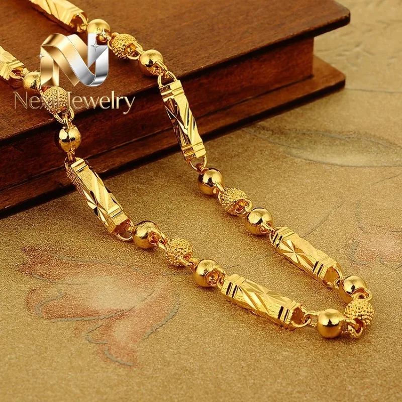Nexil Jewelry   Nexil Jewelry  AU999 Hexagonal Column Necklace Men's 24K Gold - Shiny surface, non-deformable, value-preserving,