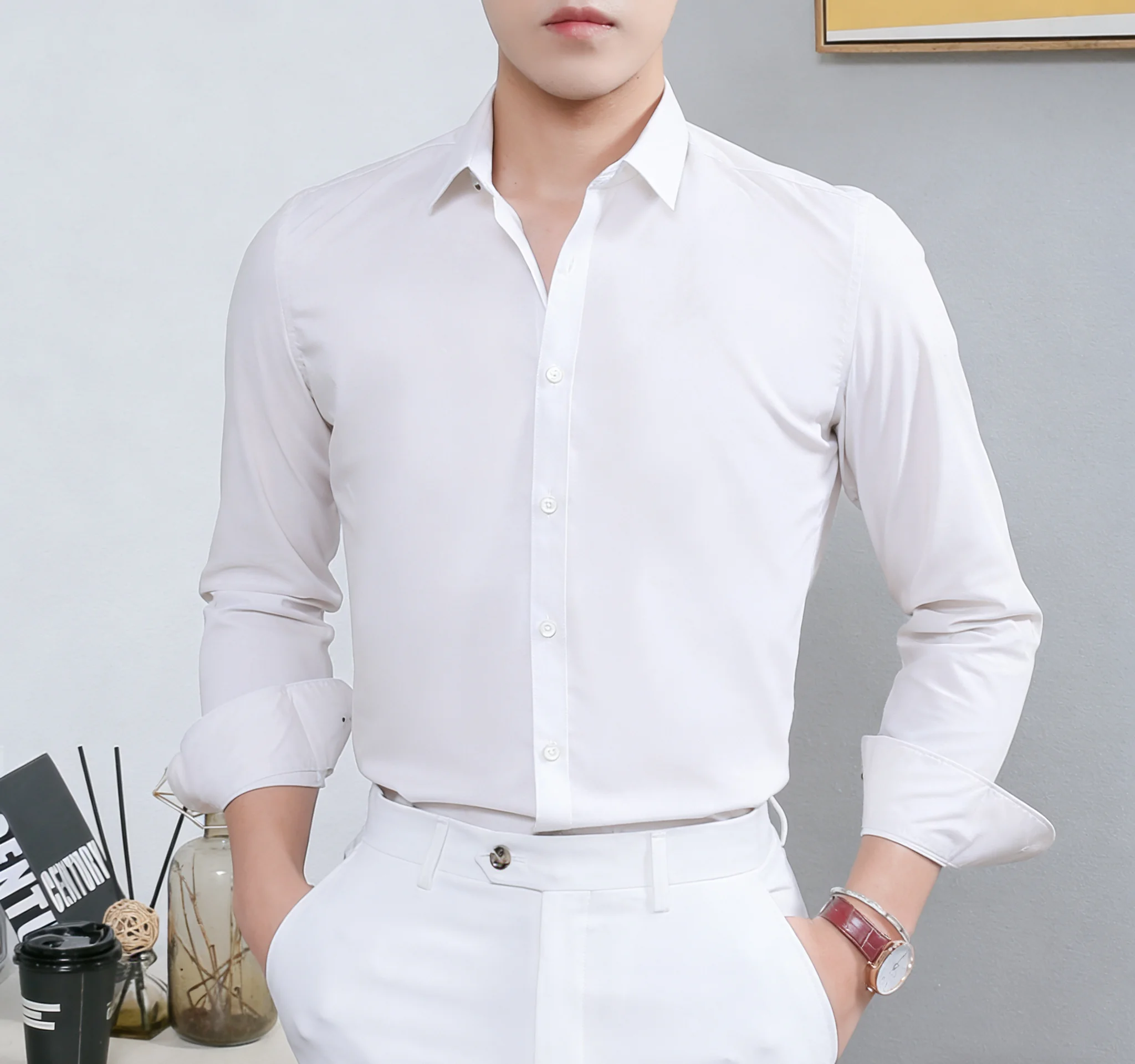 

Men's Slim Fit Long Sleeve Non-Iron Wrinkle Resistant Dress Shirt 4 Colors Solid Business Casual Formal Shirt for Office Wedding
