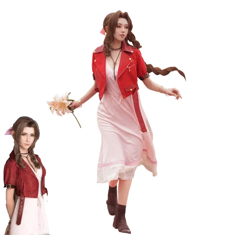 

Game FF7 Aerith Gainsborough Cosplay Costume Final Fantasy VII Alice Cosplay Suit Jacket Dress Fancy Clothing Halloween Uniform