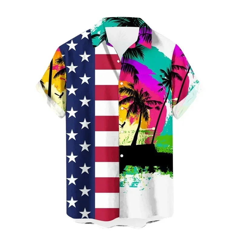 Spaß hawaiian ische lässige Herren hemden, 3D-Druck, Unabhängigkeit stag Muster, Button-up-Shirts, tropischer Urlaub, Strand Sommer Mode