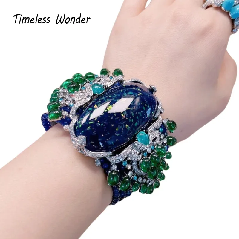 

Timeless Wonder Fancy Zircon Geo Glass Wrap Bracelet for Women Designer Jewelry Goth Runway Top Trendy Rare Statement Mix 4526