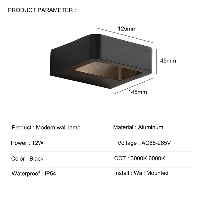 Lámparas de pared impermeables para exteriores, candelabro Simple de 12W para jardín, porche, terraza, balcón