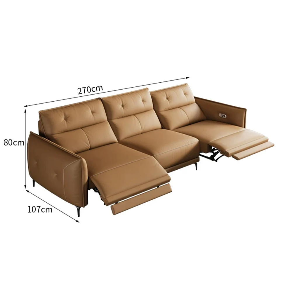 MANBAS Italian Genuine Leather Power Reclining Sofa,3 Seat Electric Recliner Couch with Ergonomic Backrest, Home Theater Seating