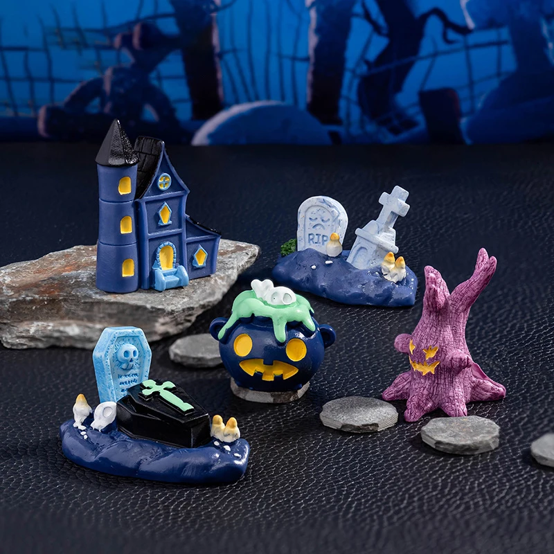 Cute Halloween Micro Landscape Miniature Figurines Resin Craft Mini Fairy Garden Ornaments Cute Pumpkin Ghost Decoration