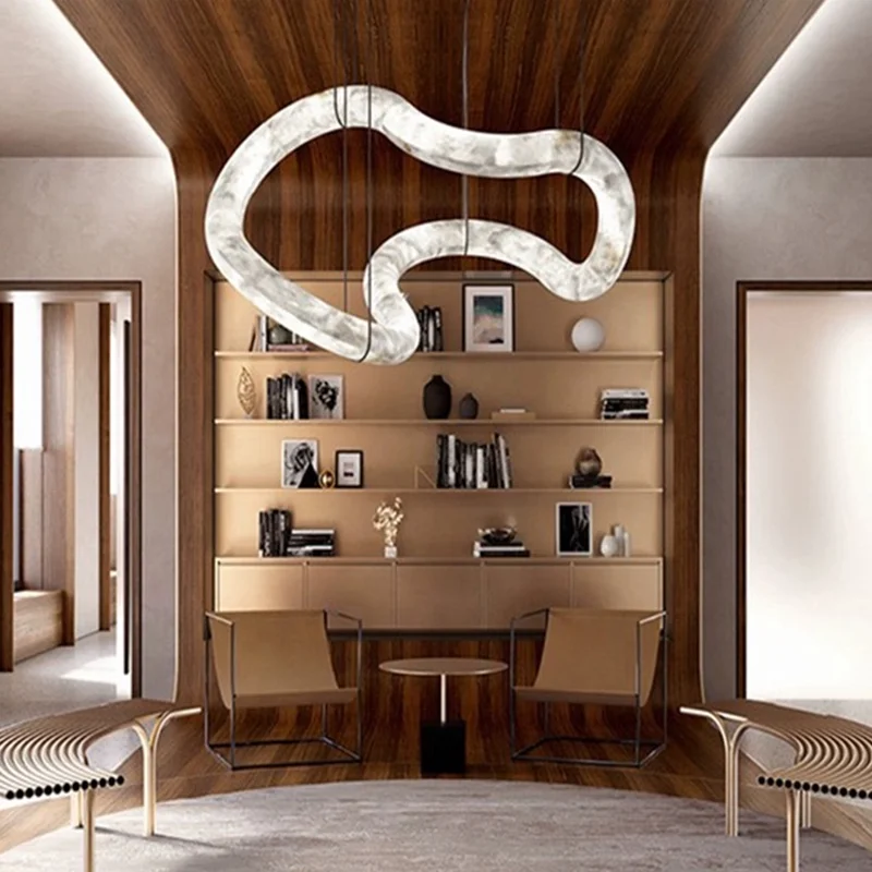 ثريا فاخرة بحلقة مرمرية طبيعية لردهة المطاعم ديكور داخلي للفندق ثريا بتصميم حديث #2