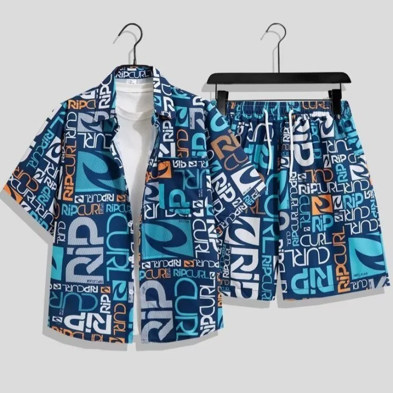 Coconut Tree Surfboard Fun Print Shirts and Short 2 Piece Sets for Men Holiday Hawaii Male Large Size Summer Sports Quick Drying