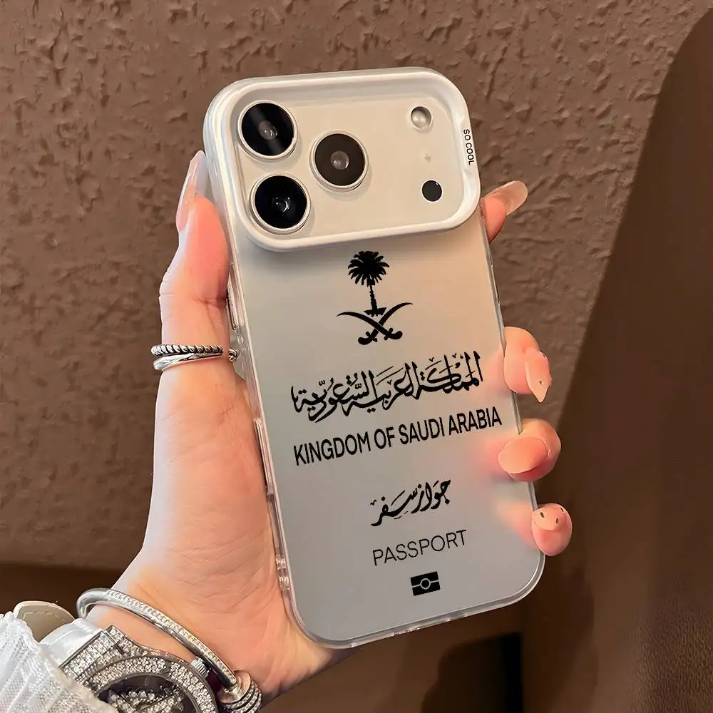المملكة العربية السعودية جواز السفر جراب هاتف آيفون 17 16 15 14 13 12 11 برو ماكس الهواء متعدد الألوان ماتي ليزر معدني أورورا فوندا #4