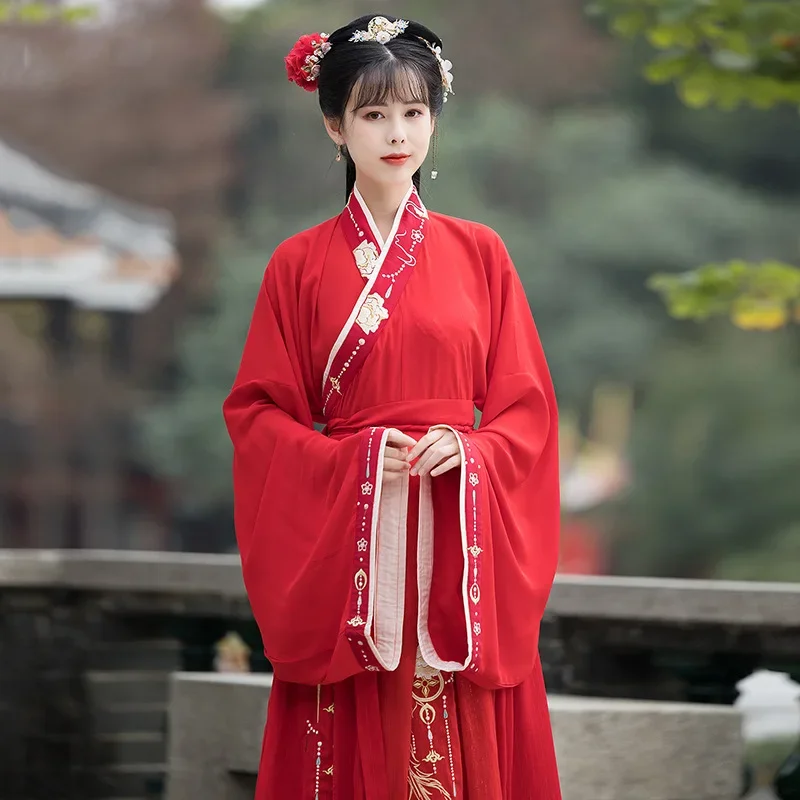 Roter Sommer chinesische Hanfu Prinzessin Kleid Frauen Fee Folk mit Kimono weiblichen Tanz orientalischen Kostüm chinesische Kleidung