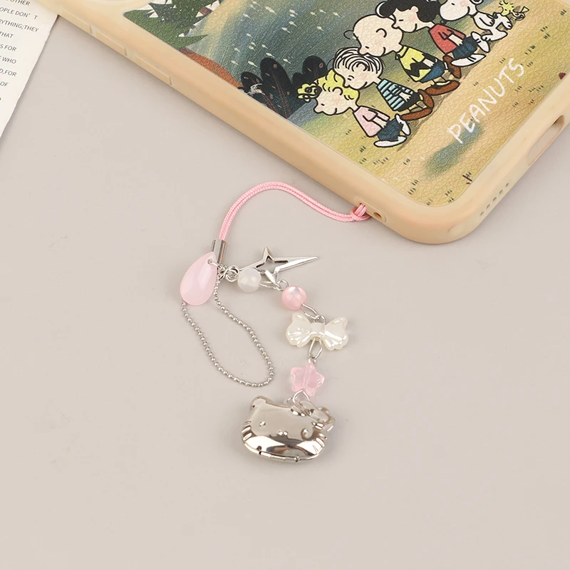 Sweet Cute Hello Kitty Bowknot Phone Chain Kawaii Phone Lanyard Girls Y2K Cellphone Strap Headphone Case Pendant