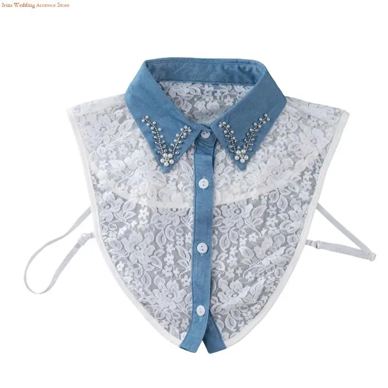 G92D Sophisticated Pearls Lace Detachable Neckpiece Lightweight Polyester Fabric