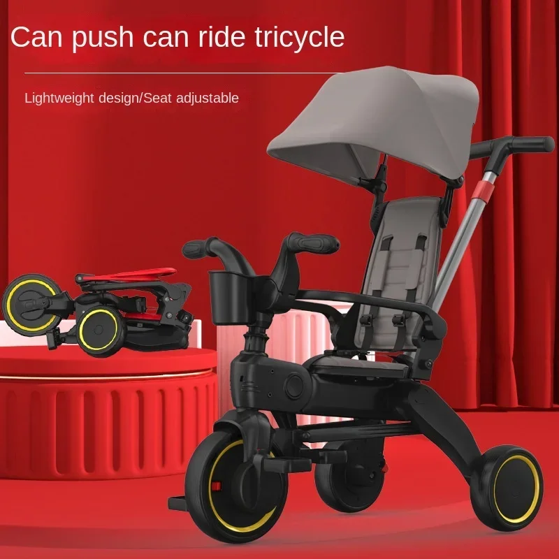 Foldable Baby Stroller Baby Lightweight Stroller Can Be Pushed Can Ride Pedal Car Multifunctional Three-wheeled Stroller