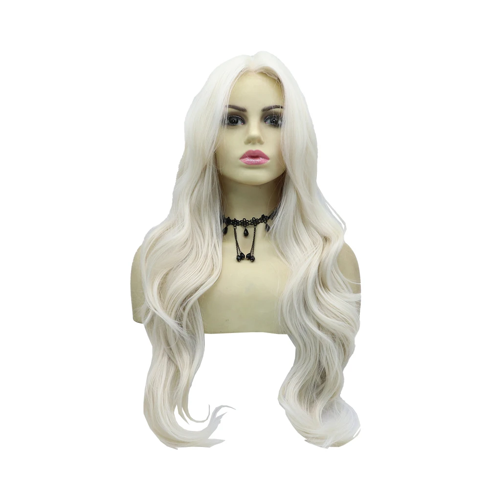 1×4 Lace Front Synthetic Hair 24-Inch Golden Wavy Curls Are Suitable For Women'S Daily Party Role-Playing Heat-Resistant Wigs