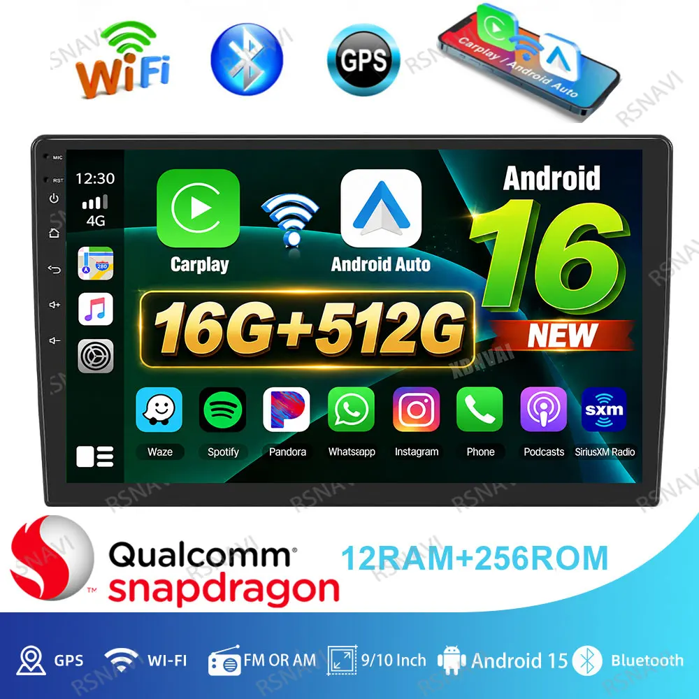 Car Radio Android 16 9/10 Inch 5G WIFI QLED Viedo Player Stereo BT Navigation DVD Wireless Carplay Auto GPS 4G LTE Qualcomm DSP