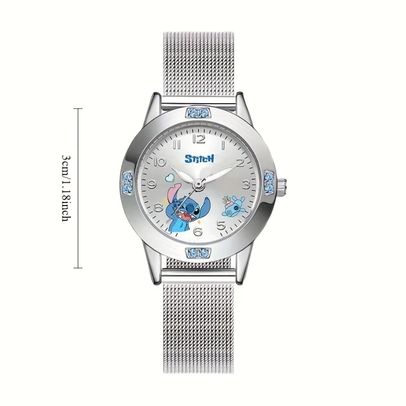 ساعة MINISO Stitch Girls ساعة كوارتز نسائية كارتونية ساعة كرتونية عصرية بسوار فولاذي هدية مثالية لعيد الميلاد للأطفال