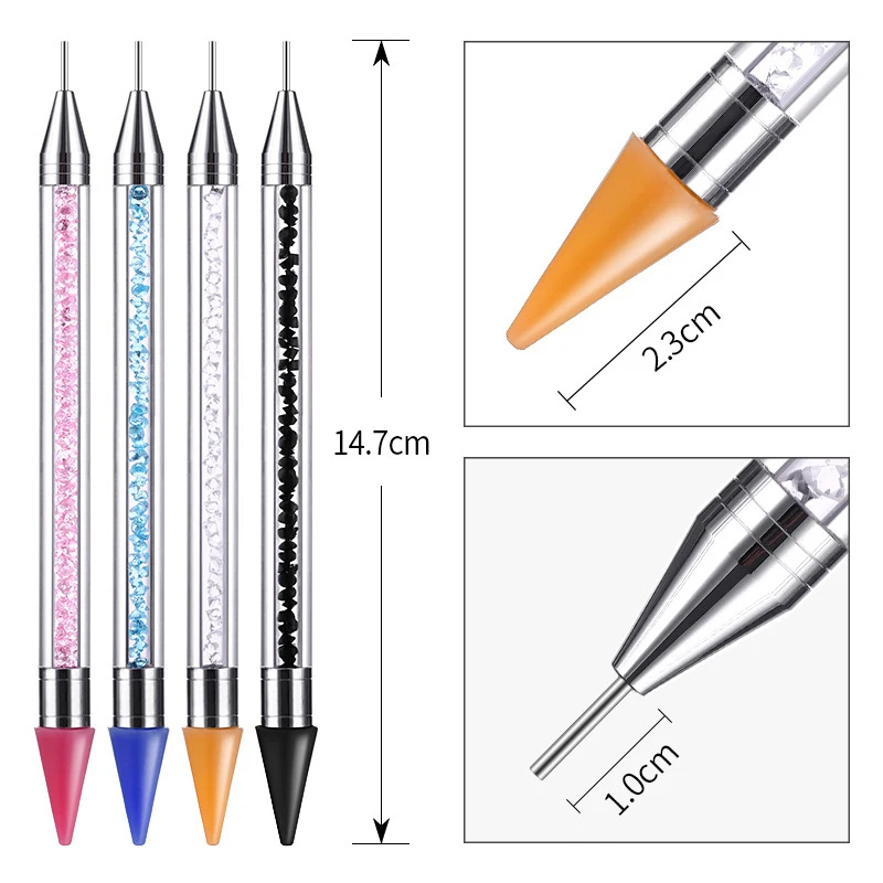 14.5mm Dual Side Wax Nail Dotting Pen ss-Rhinestones Picker Random Color Diamond Filler Handle Nailart Sticky Wax Pen Tools TB16