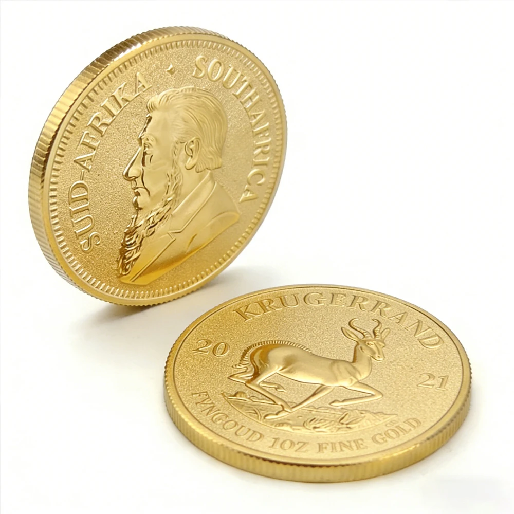 Réplica de Moeda Krugerrand Sul-Africana Banhada a Ouro e Prata em Ferro, Medalha de Lembrança Não Monetária, Colecionável e Artesanato para Decoração de Casa